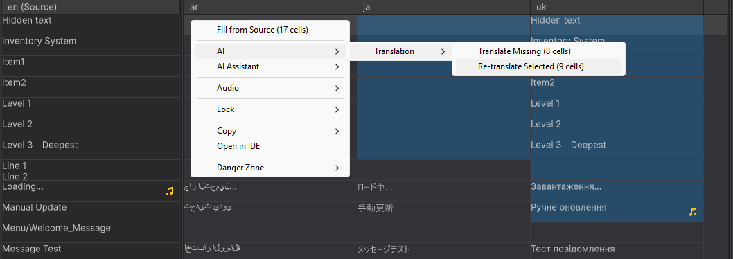 Mass actions via context menu